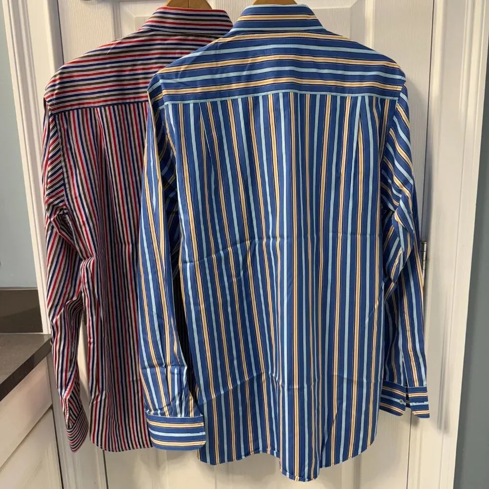 TWO Paul & Shark Yacht Club Vibrant Striped Button Down Dress Shirts Italy 43 41